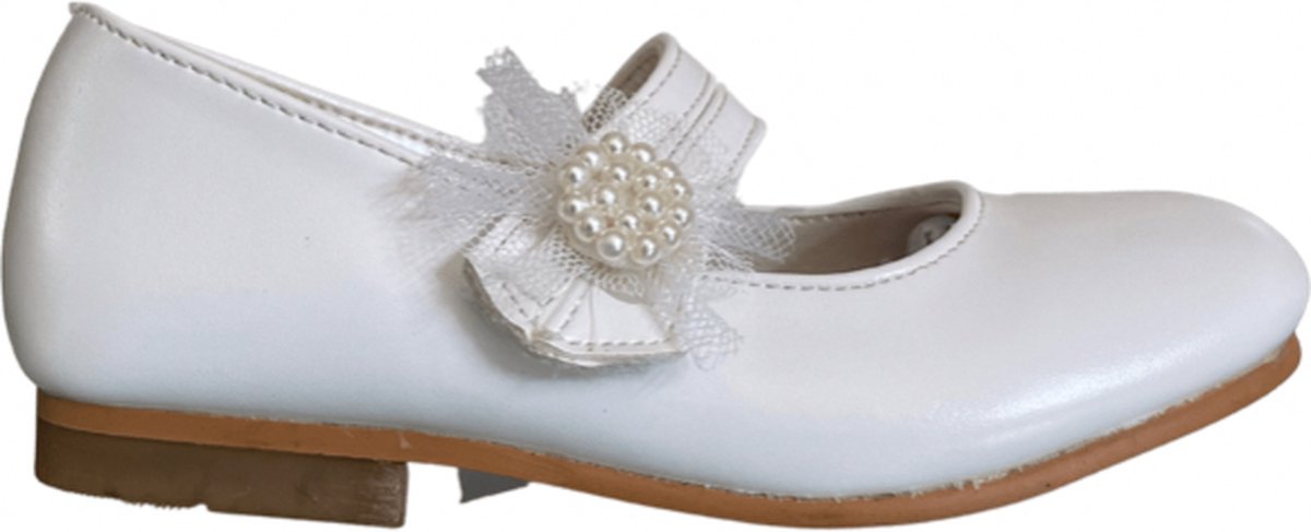 Deb&Dan - lederen ballerina met tule en pareltjes - wit - maat 29