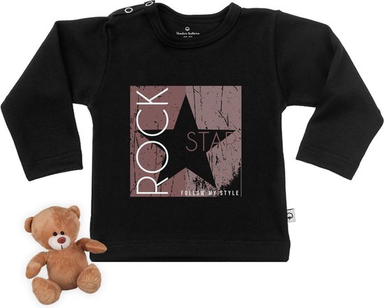 Baby t shirt met muziek print Rock Star - zwart - lange mouw - maat 50/56