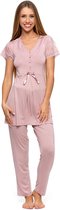 Elegante viscose damespyjama met korte kanten mouwen- kleur 'poederroze'- korting- sale XL