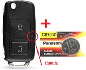 Boîtier de clé de voiture 2 boutons + Batterie Panasonic CR2032 pour clé de voiture Volkswagen - Seat - Skoda / Volkswagen Golf / Volkswagen Beetle/ Volkswagen Jetta / Volkswagen Passat / Volkswagen Sharan.