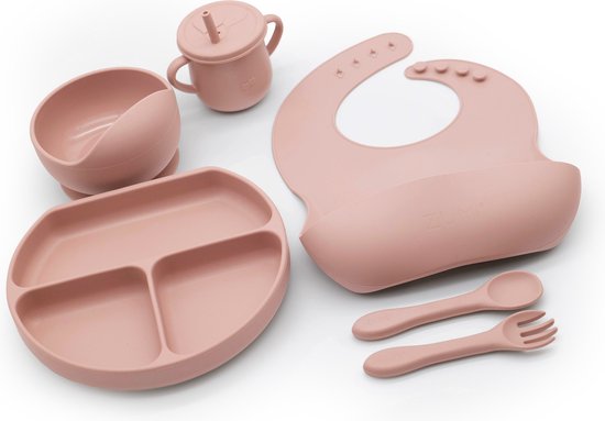 Zumi - Siliconen Kinderservies met Zuignap - BPA Vrij - Kinderservies set - Babyservies set - 6-delige set – Roze