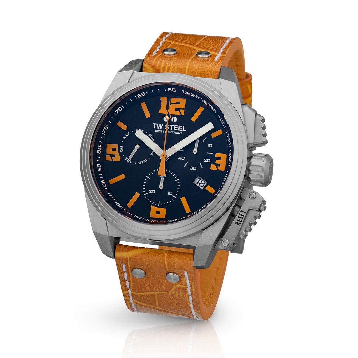 TW Steel TW1112 Canteen Swiss Movement Steel Chrono Oranje Leer 46mm