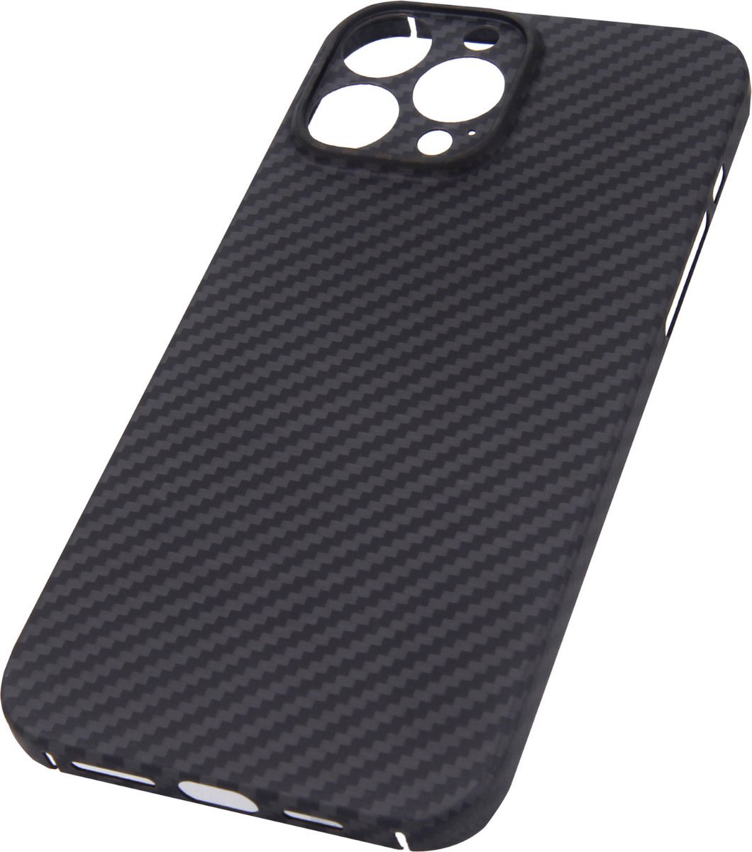 Iphone 12 PRO MAX case - telefoonhoesje - full camera protection - carbon fiber - ZWART