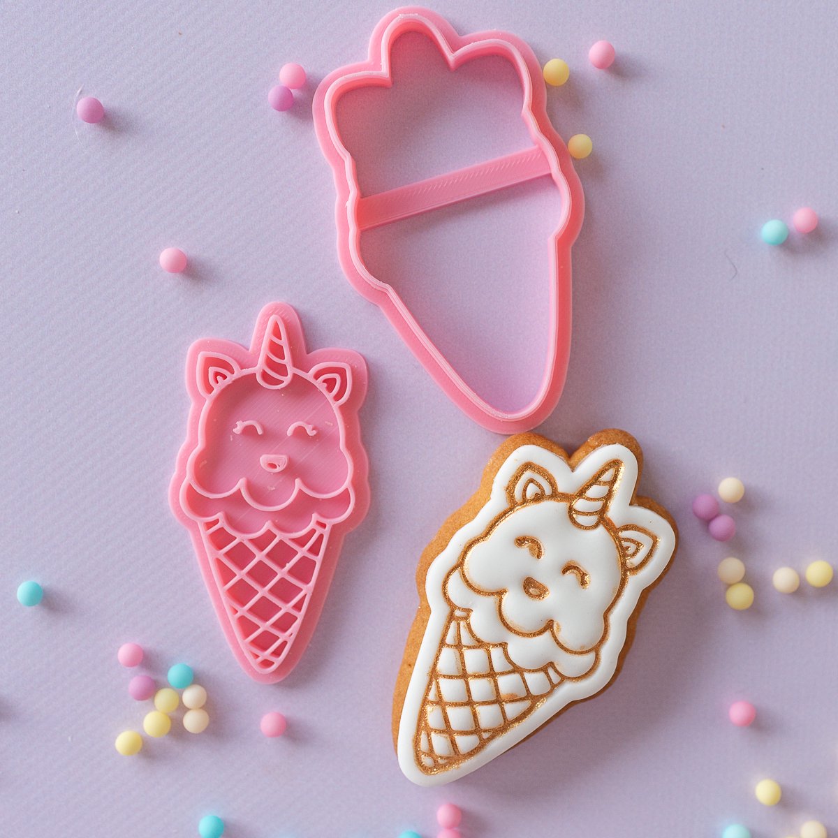Unicorn Ice cream - Stamp met Cookie cutter | Unicorn Serie