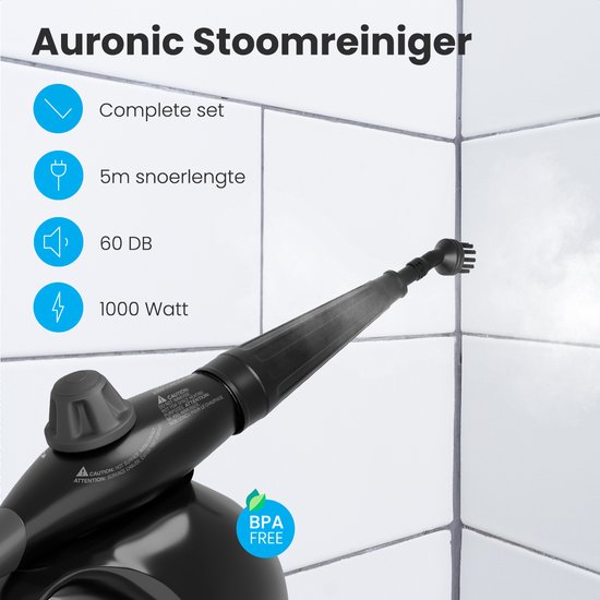 Auronic Handstoomreiniger - Schoonmaak - Multifunctioneel - 1000W - Zwart - Incl. Opbergzak