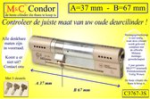 M&C Condor - High Security deurcilinder - SKG*** - 37x67 mm - Politiekeurmerk Veilig Wonen  -  inclusief gereedschap montageset