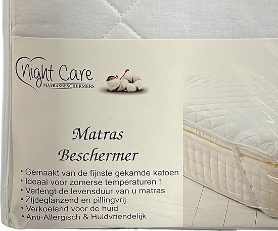 Night Care Matrasbeschermer 80x200cm - 100% Percal Katoen - Anti-Allergisch - Wit