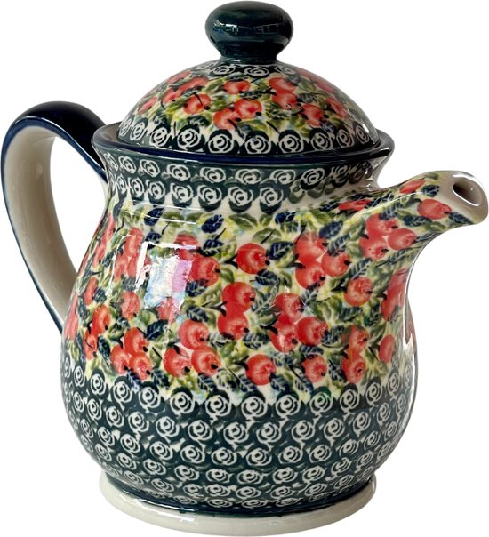Theepot - Stoof - Keramiek - Aardewerk - Bunzlau - Handmade - Handgemaakt - Handpainted - Handbeschilderd - Thee - Koffie - Rode Bessen