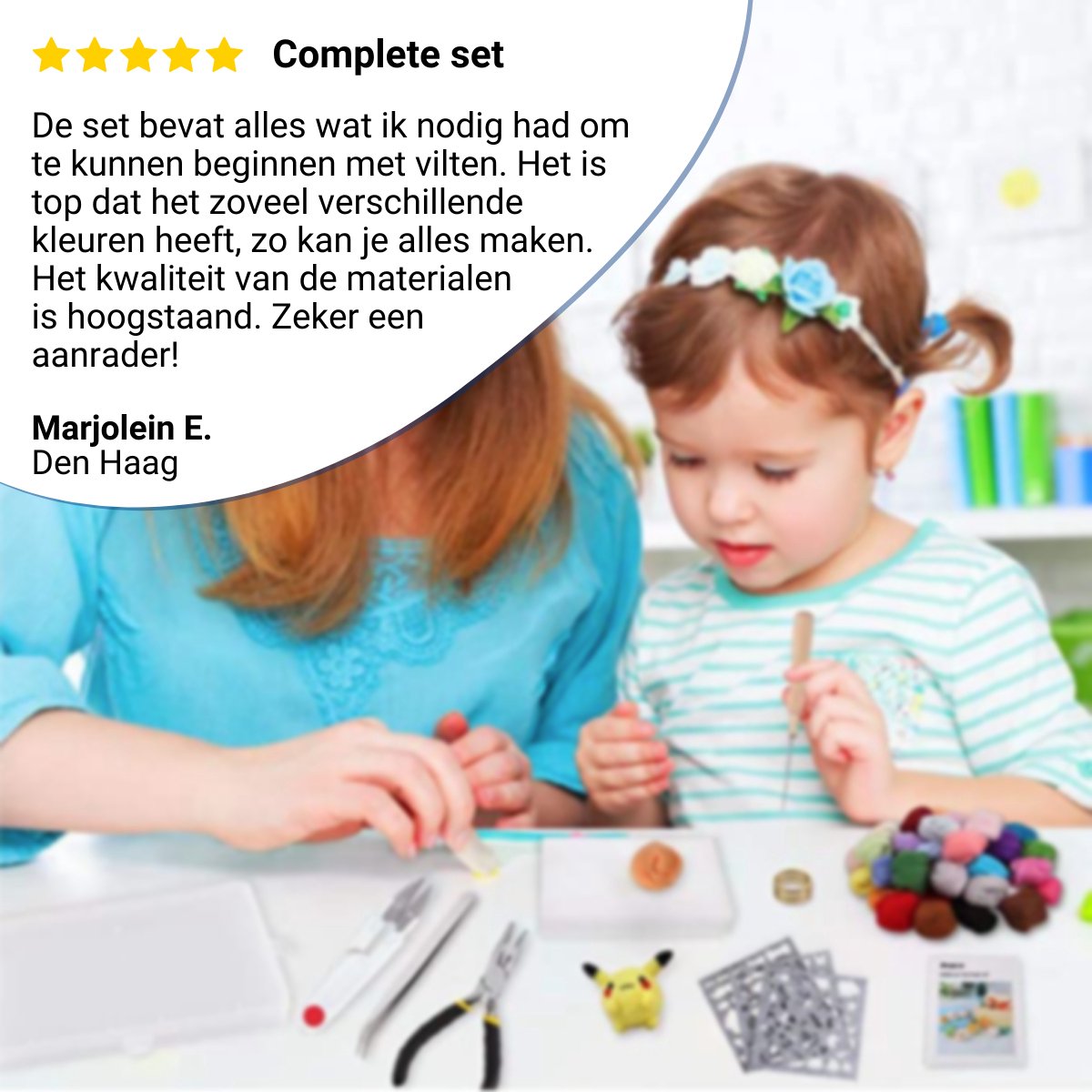 JT Products Naaldvilten Starterset Met 50 Kleuren 250 Gram Viltwol - 5 Gram Wol per Kleur + 63 Tools - 113 Stuks - Needle Felting Pakket - Knutselen Voor Beginners & Gevorderde - 7 Viltnaalden Vilten - Naald Vilt Kado - Knutsel Naaldvilt Cadeautjes — afbeelding 9