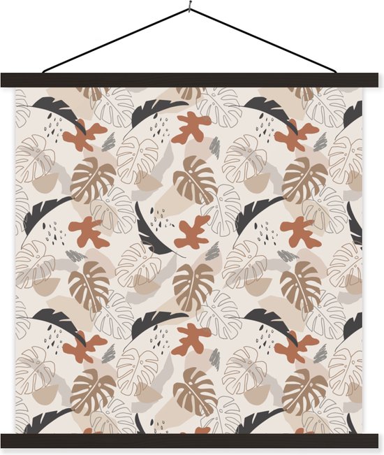 Porte-affiche avec affiche - Affiche scolaire - Été - Feuilles - Abstrait - 90x90 cm - Lattes noires