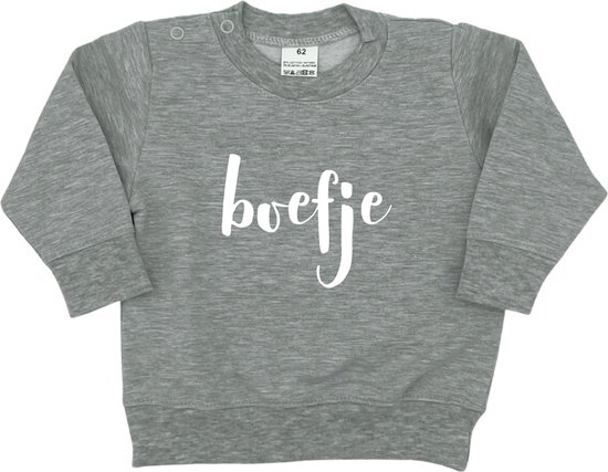 Grijze sweater baby met tekst 'Boefje' - Maat 74 - Kraamcadeau - Babyshower - Babykleding