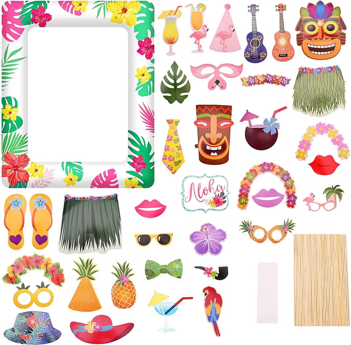 Molirex 33-delige party fotoautomaat rekwisieten set - 1 verpakking foto booth props, 2 stuks lametta gordijn, een 98 cm x 83 cm opblaasbare fotolijst voor bruiloft party decoratie verjaardag JGA