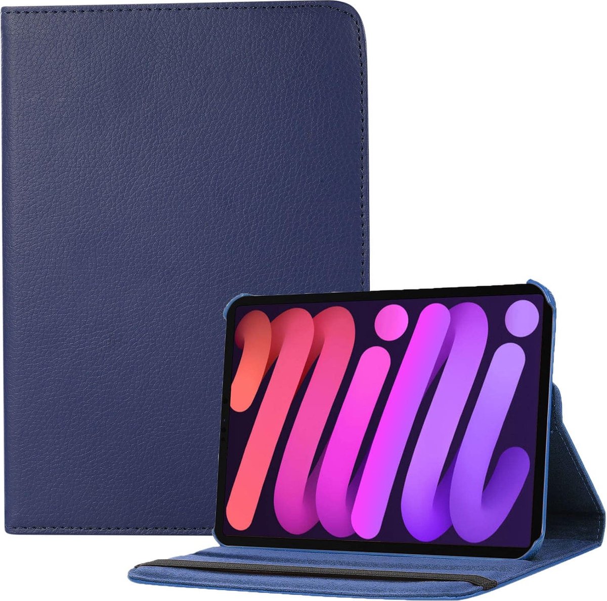 Geschikt Voor iPad Mini 6 Hoes - Mini 6 Cover - Mini 6 Case - Bookcase - Hoesje - 8.3 Inch - Met Standaard - 360 Draaibaar - Roterend - Donkerblauw