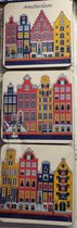 Onderzetters - Amsterdam - Grachtenpanden - Set 6 stuks - 9 x 9 x 0.5 cm