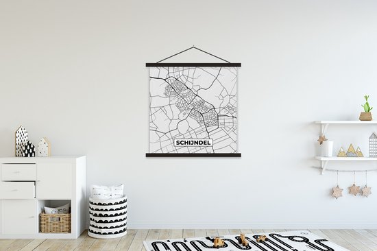 Porte-affiche avec affiche - Affiche scolaire - Schijndel - Carte - Carte - Plan de la ville - 90x90 cm - Lattes noires