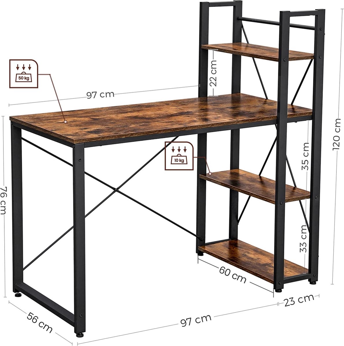 SoBuy FWT60-N Set Van 1 Bureau 1 Stoel Bureau- En Stoelenset Werktafel Met 2 Uitneembare Planken Eettafel In Industrieel Design