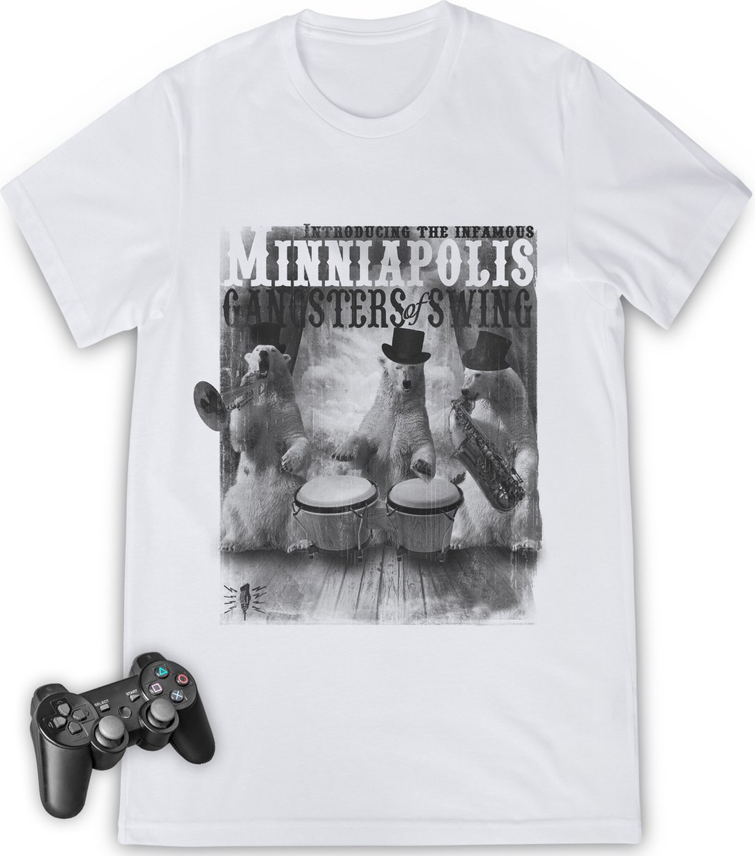 Jongens tshirt met grappige ijsberen print - Maten 92 t/m 164 - Shirt kleur wit.