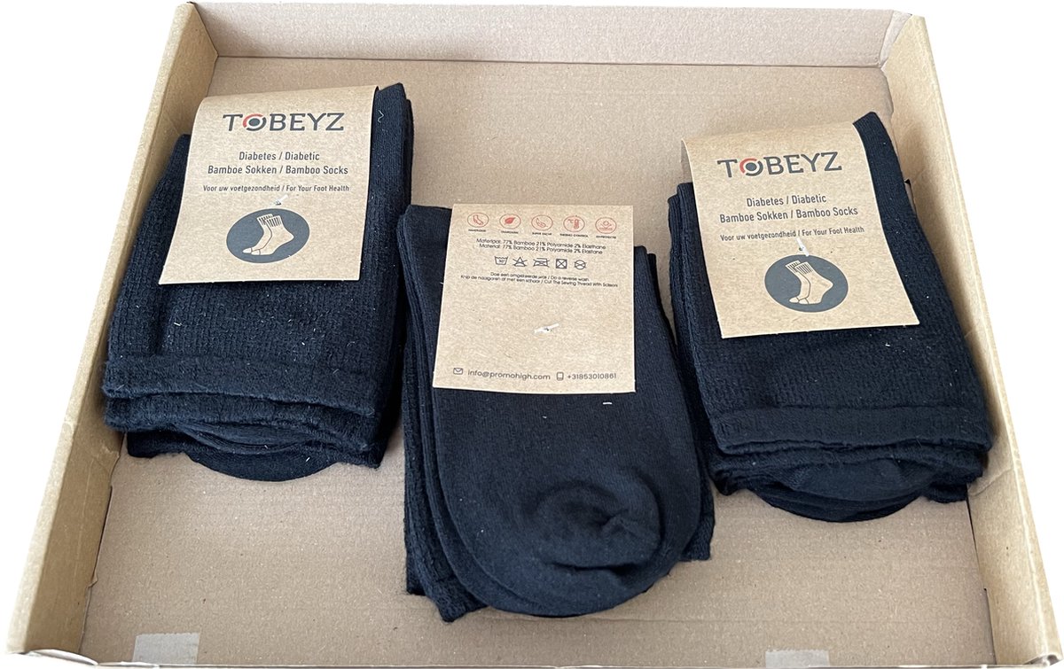 Tobeyz - Premium Quality Bamboe Sokken 77% - 6 paar - Kleur Zwart - Maat 40/46 - Damessokken - Herensokken - Diabetici