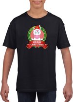 Kerst t-shirt voor kinderen met eenhoorn print - zwart - Kerst shirts voor jongens en meisjes 134/140