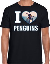 I love penguins t-shirt met dieren foto van een pinguin zwart voor heren - cadeau shirt pinguins liefhebber M