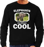 Dieren olifant met kalf sweater zwart heren - elephants are serious cool trui - cadeau sweater olifant/ olifanten liefhebber L