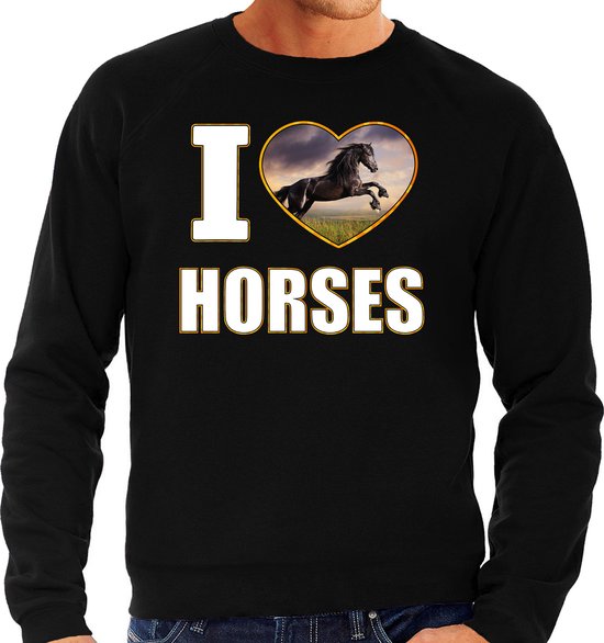 I love horses trui met dieren foto van een zwart paard zwart voor heren - cadeau sweater paarden liefhebber XL