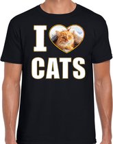 I love cats t-shirt met dieren foto van een rode kat zwart voor heren - cadeau shirt katten liefhebber XL