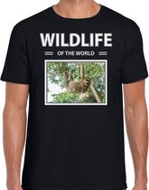 Dieren foto t-shirt Luiaard - zwart - heren - wildlife of the world - cadeau shirt luiaarden liefhebber XXL