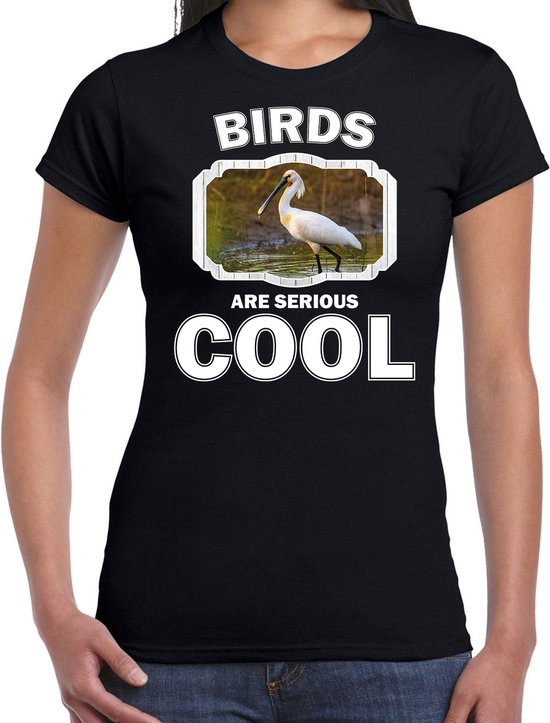 Dieren vogels t-shirt zwart dames - birds are serious cool shirt - cadeau t-shirt lepelaar vogel/ vogels liefhebber L