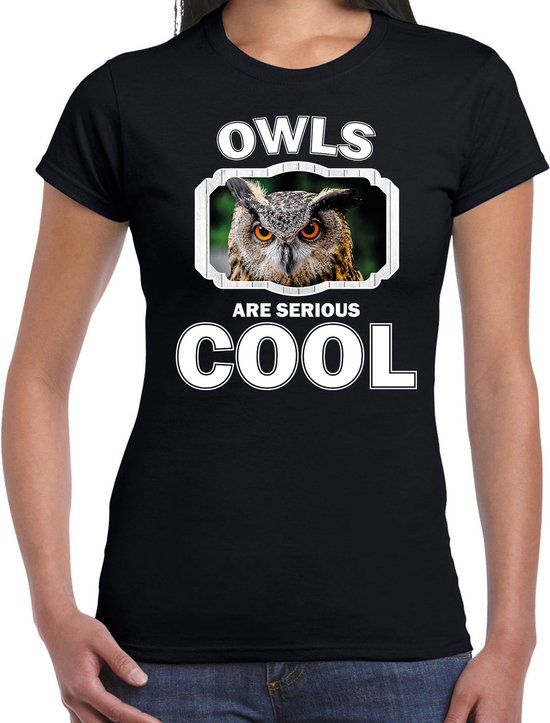 Dieren uilen t-shirt zwart dames - owls are serious cool shirt - cadeau t-shirt uil/ uilen liefhebber M