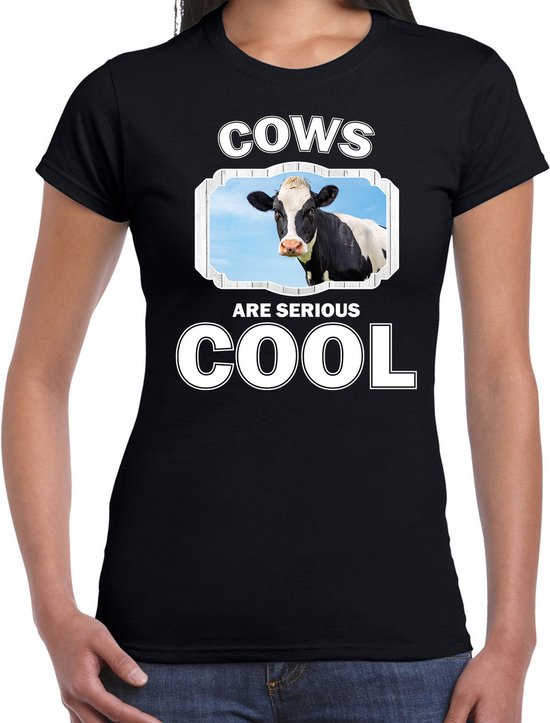 Dieren koeien t-shirt zwart dames - cows are serious cool shirt - cadeau t-shirt koe/ koeien liefhebber M