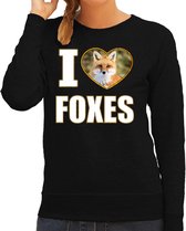 Pull I love foxes avec photo animalière d'un renard noir pour femme - cadeau pull fox lover XXL