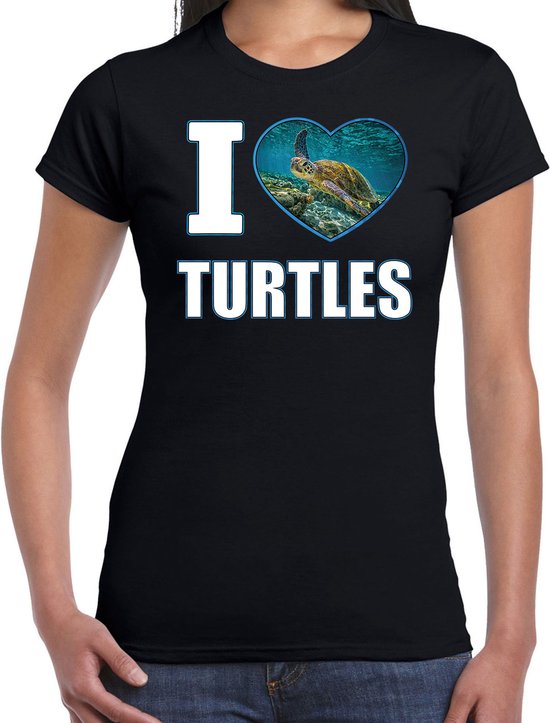 I love turtles t-shirt met dieren foto van een schildpad zwart voor dames - cadeau shirt schildpadden liefhebber XL