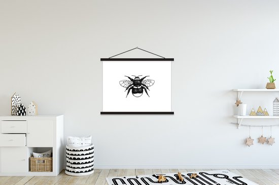 Porte-affiche avec affiche - Affiche scolaire - Bourdon - Botanique - Rétro - Insectes - 150x113 cm - Lattes noires