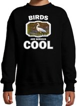 Dieren vogels sweater zwart kinderen - birds are serious cool trui jongens/ meisjes - cadeau lepelaar vogel/ vogels liefhebber - kinderkleding / kleding 134/146