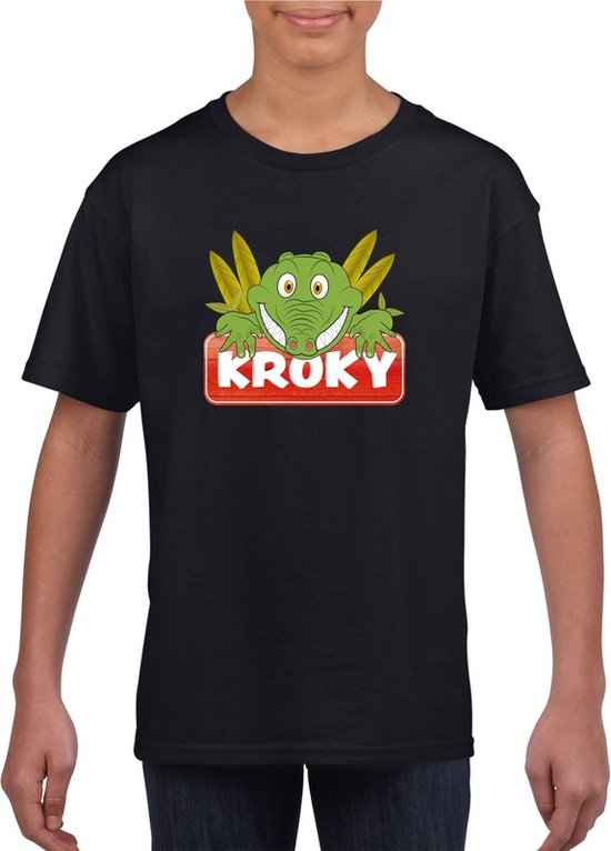 Kroky de krokodil t-shirt zwart voor kinderen - unisex - krokodillen shirt - kinderkleding / kleding 110/116