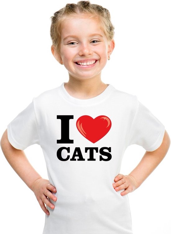 Wit I love cats/ katten/ poezen t-shirt kinderen 110/116