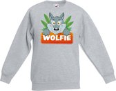 Wolfie de wolf sweater grijs voor kinderen - unisex - wolven trui - kinderkleding / kleding 110/116