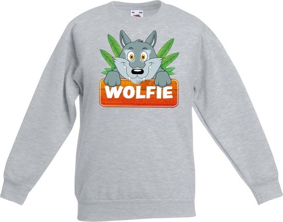 Wolfie de wolf sweater grijs voor kinderen - unisex - wolven trui - kinderkleding / kleding 110/116