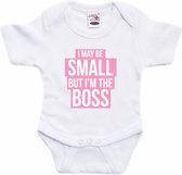 Small but the boss tekst baby rompertje roze/wit meisjes - Kraamcadeau - Babykleding 92