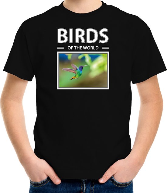 Dieren foto t-shirt Kolibrie vogel - zwart - kinderen - birds of the world - cadeau shirt vogel liefhebber - kinderkleding / kleding 122/128