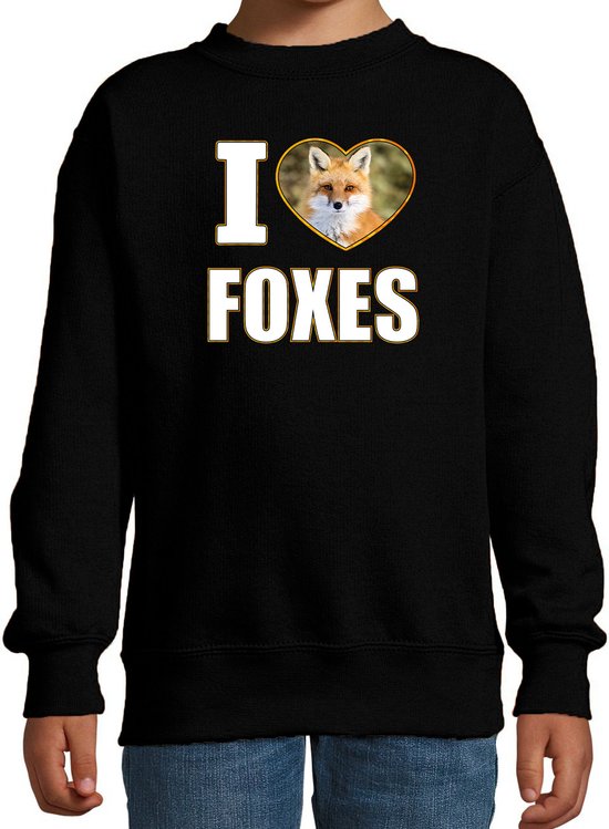 I love foxes sweater met dieren foto van een vos zwart voor kinderen - cadeau trui vossen liefhebber - kinderkleding / kleding 98/104