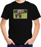 Dieren shirt met olifanten foto - zwart - voor kinderen - Afrikaanse dieren/ olifant cadeau t-shirt 146/152