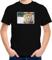 Dieren shirt met leeuwen foto - zwart - voor kinderen - Afrikaanse dieren/ leeuw cadeau t-shirt 146/152