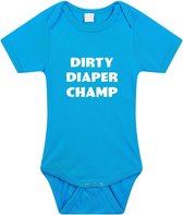 Dirty Diaper Champ tekst baby rompertje blauw jongens - Kraamcadeau - Babykleding 68