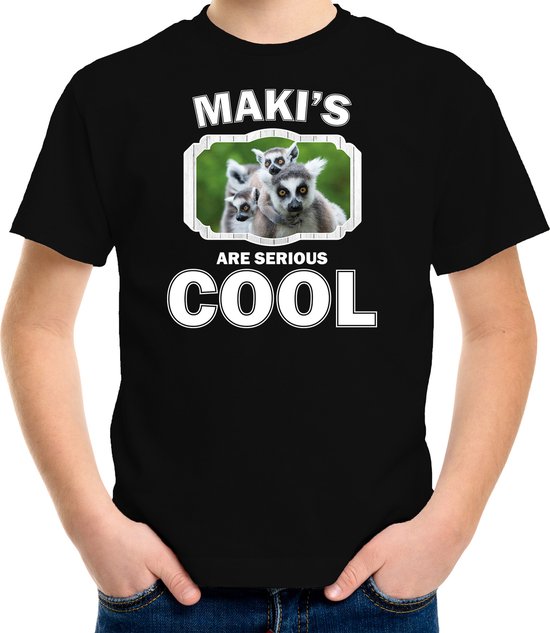 T-shirt Animaux singes maki noir enfants - les makis sont sérieux chemise cool garçons / filles - chemise cadeau maki / maki singes amoureux S (122-128)