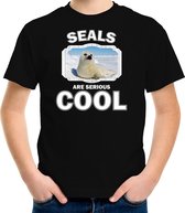 Dieren witte zeehond t-shirt zwart kinderen - seals are serious cool shirt - cadeau shirt zeehond/ zeehonden liefhebber - kinderkleding / kleding 122/128