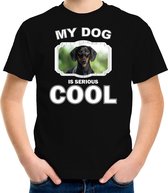 Coole teckel honden t-shirt my dog is serious cool zwart - kinderen - Cool teckels liefhebber cadeau shirt - kinderkleding / kleding 110/116