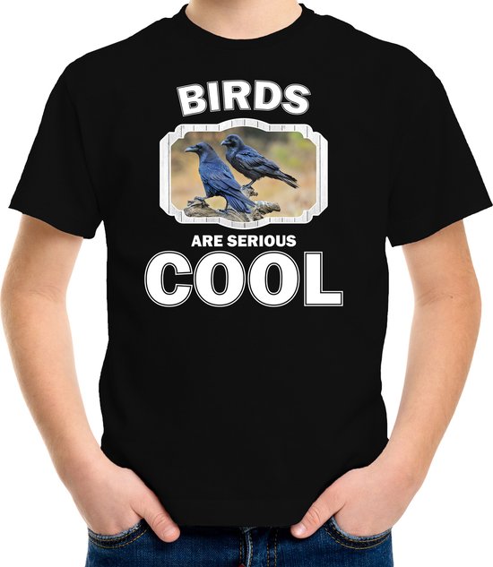 Dieren vogels t-shirt zwart kinderen - birds are serious cool shirt  jongens/ meisjes - cadeau shirt raaf/ vogels liefhebber - kinderkleding / kleding 158/164