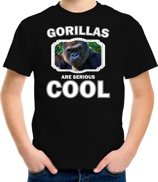 T-shirt Animaux singes gorille noir enfants - les gorilles sont sérieux chemise cool garçons / filles - chemise cadeau dur gorille / gorille singes amoureux L (146-152)